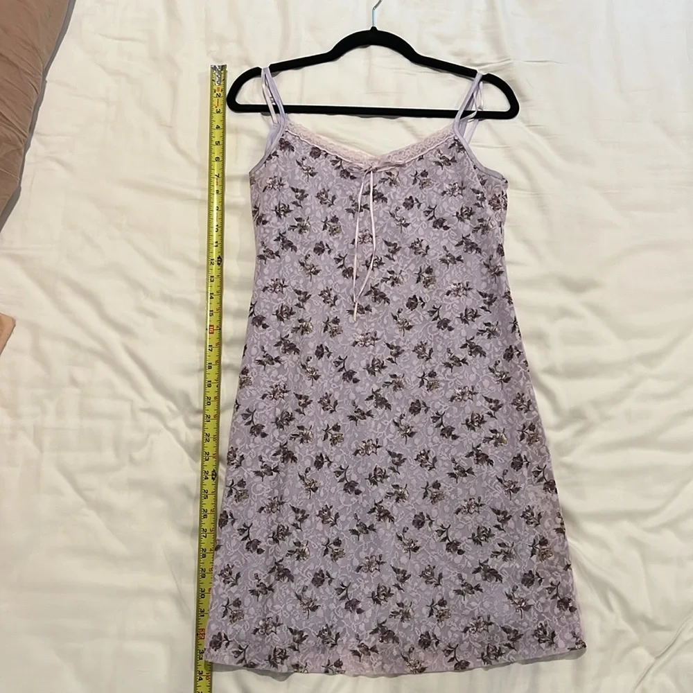 VINTAGE 90s Lavender Floral Babydoll Lace Mini Dress/ Woman/ Size 4 - Picture 6 of 10